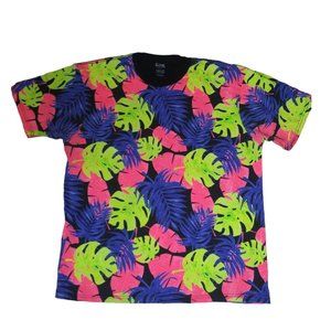 CSG Men's Neon Hawaiian Tropical Leaf Short Sleeve Tee Shirt Size 2 XL